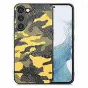 Camouflage Pattern Leather Coated Case for Samsung Galaxy S23,Precise Cutout PC+TPU Phone Cover