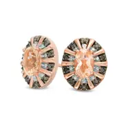 Oval Morganite and Enhanced Black Diamond Accent Beaded Double Frame Stud Earrings in 10K Rose Gold