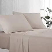 Luxton Beige Linen Sheet Set King Size 1000TC Premium Soft Microfibre Solid Plain Color -4PCS Fully Fitted 40cm Deep Pocket Bed Sheet Set (Linen, King)