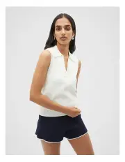 [Seed Heritage] Crepe Knit Polo Vest in Cloud Cream