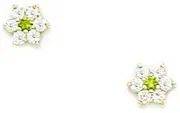 [JewelryWeb] 14k Yellow Gold August Green CZ Simulated Diamond Flower Screw Back Earrings 4x4mm Stud Earring for Women
