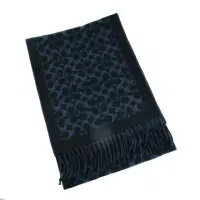 在飛比找momo購物網優惠-【COACH】新款素面框滿版LOGO羊毛圍巾(藍)