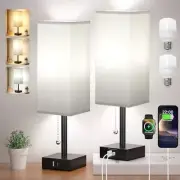 Bedside Table Lamps Set of 2 - Grey Bedroom Lamps with 3 Color Temperatures