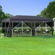 ALFORDSON 3m x 6m Gazebo Marquee Canopy with Carry Bag & 6 Mesh Wall Panels Grey Color, Pop-up Pavilion Shelter Shade with Steel Frame for Wedding Party Camping