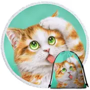 Funny Cat Prints Goofy Face Cute Ginger Kitten Round Beach Towel