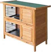 i.Pet Chicken Coop Wooden Rabbit Hutch, Bunny Cage Rabbits Wood Pet House Run Cages Guinea Pig Ferret, Outdoor Metal Door Roof Weatherproof Farm with 2 Slide Out Tray