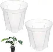 LOORGVEL 2Pcs Transparent Nursery Pots with Drainage Holes for Succulents Cactus and Plants Clean Design for Home Office Decoration Outer Inner Height