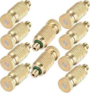 Brass Misting Nozzle, 10 Pack High Pressure Spray Misting Nozzle 10/24 UNC Outdoor Anti-drip Fogging Spray Head Misting System Nozzle for Landscaping Outdoor Cooling System (0.012 Orifice)