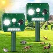 2Pack Solar Ultrasonic Animal Repellent Cat Repellent Outdoor Animal Repellent with Motion Detection&Flash Lights Deer Repellent Device Animal Deterrent to Scare Squirrel Skunk Repellent for Yard 2025