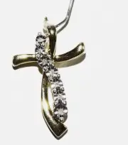 .06CT NATURAL ROUND CUT WHITE DIAMOND WAVY CROSS CLUSTER SLIDE PENDANT .925