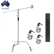 Heavy Duty Light Reflector C Stand 10.8ft/330cm with Boom Arm Castor Wheels Bag