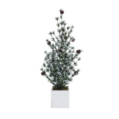 Large Rustic 24" Frosted Pinecone Christmas Tree with Birch Box Decor