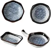 NAMOARLY 4pcs Vintage Ceramic Condiment Dishes Simple Styled Appetizer Plates for Sauces Spices Snacks for Home Kitchen BBQ Picnic Parties