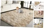 6x9 Large Shag Area Rugs for Living Room Bedroom, Tie-Dye 6x9 Feet Beige