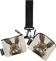 [XYMZR] Mini Zip Around Wristlet keychain Wallet Rabbit Head Brown for Women Personalized Pattern Detachable Dual Pouch Wristlet Portable Wallet Phone Coin Purse, Multi-colored, One Size