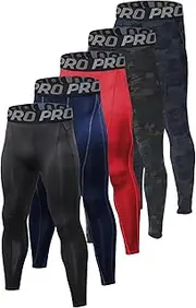 [Sanke] 5 Pack Men's Compression Pants Camouflage Athletic Workout Leggings Running Tights Sports Basketball Baselayer