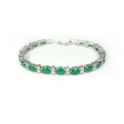Emerald and Diamonds Bracelet 14K White Gold-Filled / Tennis-Style / Lab-Created