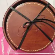 Dachshund Leather 4 Absorbent Drink Coasters Set with Holder NEW