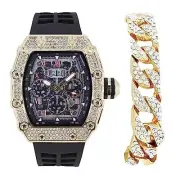 Charles Raymond Men's Luxury Crystals Diamond Watch with Unique Tonneau shape.