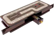 Continuous Cribbage Board/Box Inlaid in Wenge Wood/Maple : 4 Track - Cards & Peg