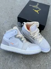 Jordan 1 Mid SE Craft Inside Out White Grey (PS) Kids Size 12 White Gray Peach