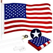 5 Feet Tangle Free Spinning Flagpole (White) American Flag Brass Grommets