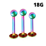 PAIR 18G 1/4" 5/16" RAINBOW TITANIUM 2MM BALL STEEL LABRET TRAGUS RING JEWELRY