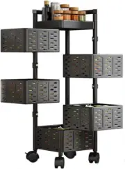 5 Tier Rotating Storage Rack,Storage Rack with Wheels,Kitchen Storage Cart,Multi