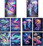 Rainbow Scratch Art Paper, A4 Creative Scratch Paper Art, Magic Scratch Pictures Craft Set, DIY Rainbow Scratch Painting with 2 Scratch Pens, Scratch Painting for Decoration, Gift (Sea World + Whale)