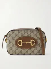 [Gucci] Gucci - Horsebit 1955 Leather-trimmed Canvas-jacquard Camera Bag - Brown - One size One size Brown