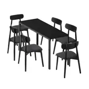 Oikiture 1.4m Dining Table Set with 6PCS Wooden Chairs PU Leather Black