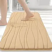 Buganda Memory Foam Bathroom Rug Mat 24x16, Extra Soft and Absorbent Bath Mats, Non-Slip and Machine Washable Bath Rugs for Bathroom Floor,Tub and Shower, Beige