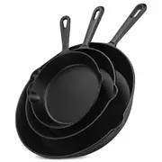 3-Piece Pre-Seasoned Large Cast Iron Skillet Fry Pan Set Perfect for Frying, BBQ, Camping. Oven safe