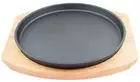 SUNRISE Round Cast Iron Set W/Rubber Wood Underliner For Making Pizza, Sizzli...