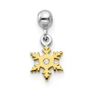 Sterling Silver Mio Memento Rhodium-Plated Gold-Tone Cz Snow Flake Charm