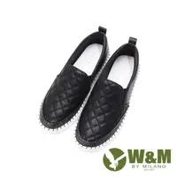在飛比找momo購物網優惠-【W&M】正韓菱格 彈力帶直套懶人鞋 女鞋(黑)