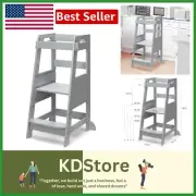 Compact Bamboo Step Stool for Kids - 3 Height Adjustments & Non-Slip Safety