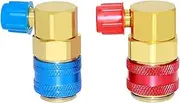 Joywayus Angled High Low R134a AC Quick Coupler Adapter Fitting Freon Manifold Gauge Hose Conversion Kit，1/4" SAE HVAC