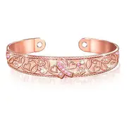 Breast Cancer Hope Copper Bracelet With Pink Crystal Ribbon