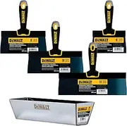 DEWALT Blue Steel Taping Knife & Mud Pan Set + FREE BONUS 6" Soft Grip Putty Knife | 8/10/12-Inches | Soft Grip Handles | DXTT-3-163