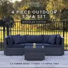 LONDON RATTAN Outdoor Lounge Setting 3 Seater 4pc Modular Sofa Furniture Wicker