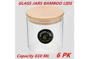 6 x Glass Jar Food Storage Bottles Sealed Cans Bamboo Lid Air Tight Container 610ml