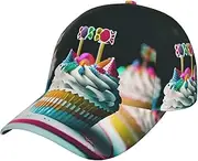 [CADREWY] Happy Birthday Cakes Print Trendy Unisex Baseball Cap Adjustable Snapback Hat for Men and Women Outdoor Hat Black, Black, One Size