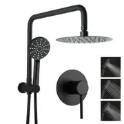 ACA WELS Round 8'' Ultrathin Rainfall Shower Head Station 3-MODE Handheld Set Diverter Mixer Tap Black