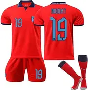 [PiWine] Short Sleeve T-Shirt Football No.19 Red Sports Uniform Fashion Print Unisex Summer Men Football Short Sleeve