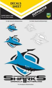 62532 CRONULLA SHARKS NRL SET OF 5 UV CAR DECAL STICKER STICKERS SHEET ITAG