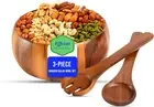 Acacia 3-Piece Wooden Salad Bowl Set | Large Serving Bowl with Salad Spoon and F