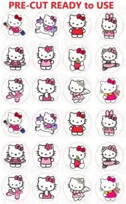 24 x HELLO KITTY MIX Edible Wafer Cupcake Toppers, Pre-Cut Ready to Use.