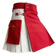 Scottish Handmade Utility Kilt For Men Red & White Utility Christmas Hybrid Kilt