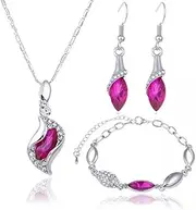 [Generic] Fuchsia Jewelry Set Drop Zircon Color Earrings Necklace